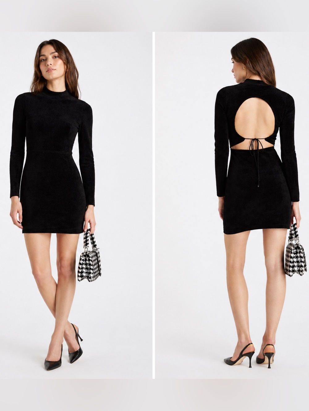 Sandro Black Long-Sleeve Cutout Back Mini Dress